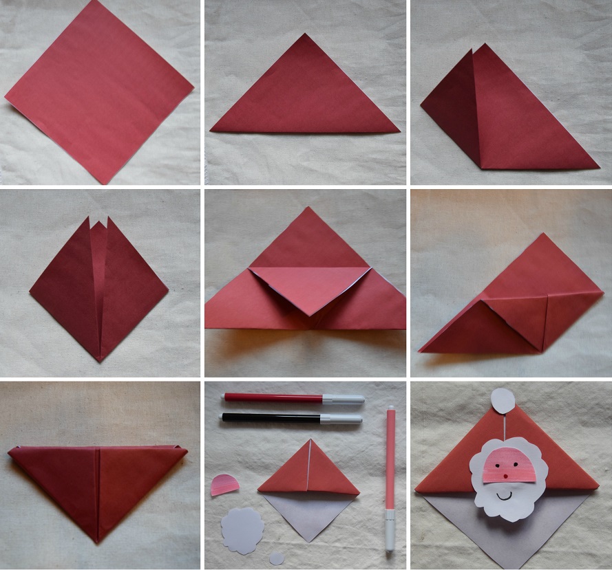 3 Origami Facili di Natale - Segnalibro Babbo Natale