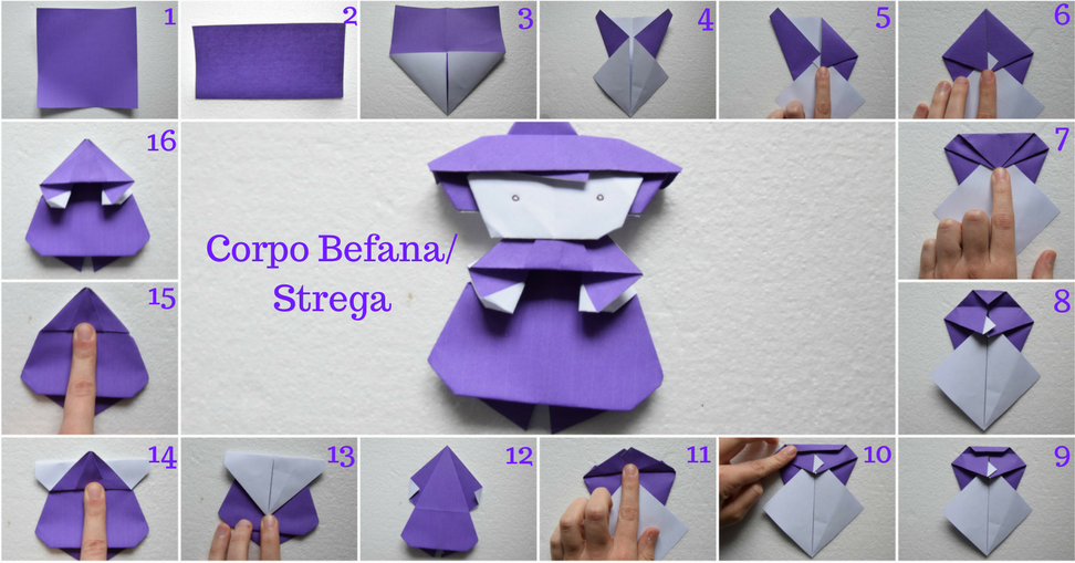 Come realizzare la befana o strega con la carta. Origami Facili per l'Epifania e Halloween
